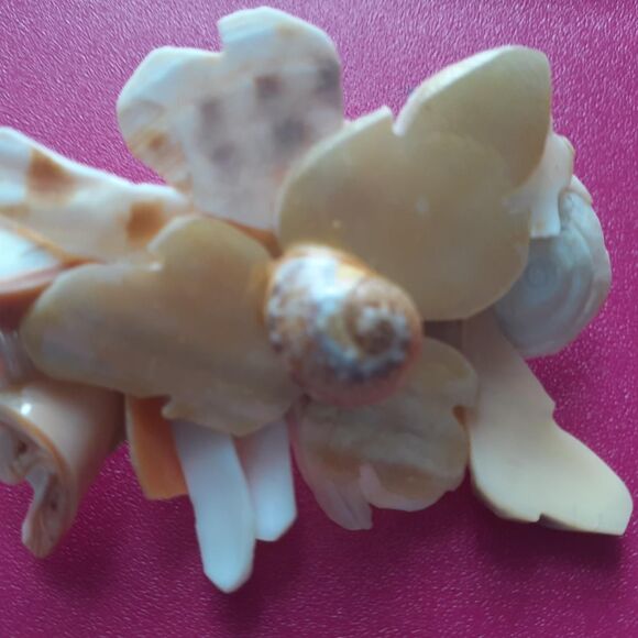 Vintage Russian Handmade Natural Seashell Coastal Beach Tan Floral Brooch Pin - Picture 6 of 6